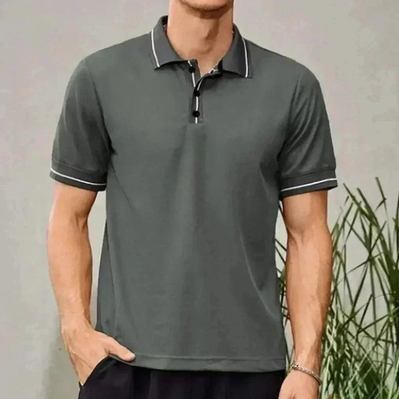 Grey Casual Men's Trim Polo Shirt - Picture 3 of 3